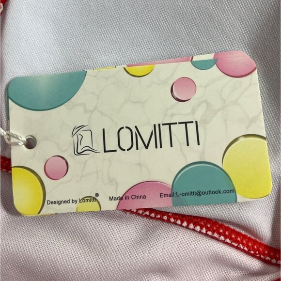 Lommitti Red Halter Neck Ruffled One-Piece Swimsuit Sz L - Picture 5 of 8